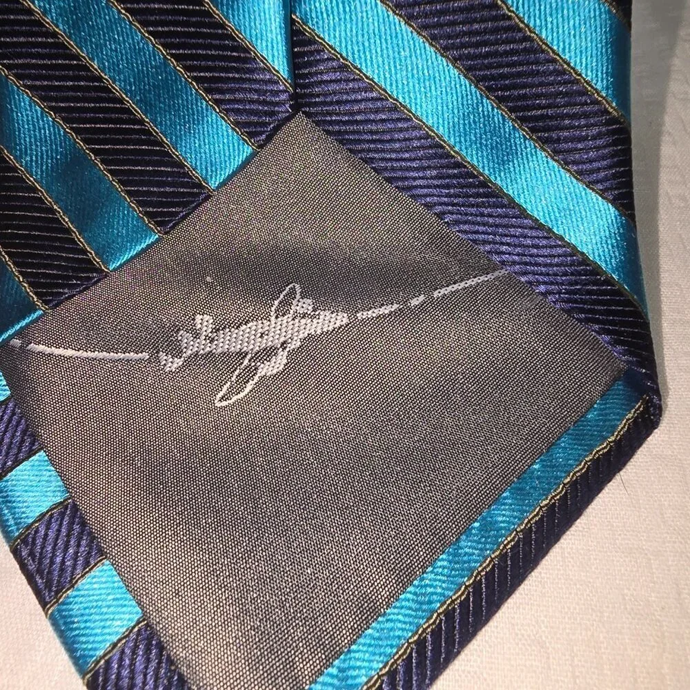 VINTAGE ZANZARA MENS TIE 100% SILK DIAGONAL STRIPES NAVY AND TEAL BLUE NWT